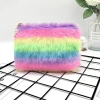 New colorful plush cosmetic bag, rainbow-colored plush student large-capacity stationery, women's plush pen case storage bag Application Scenario